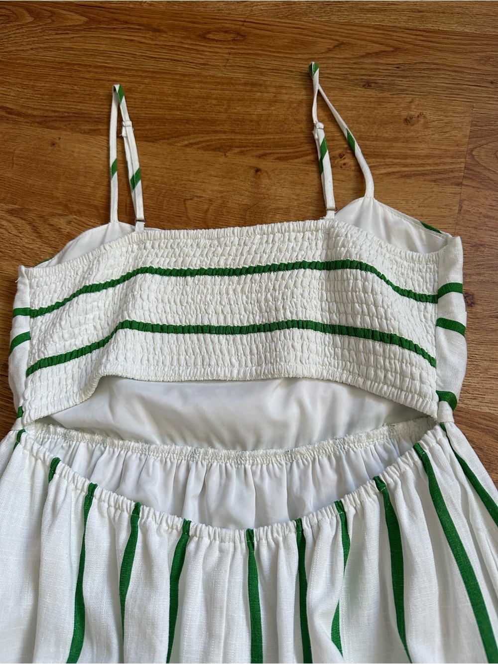 By the River White Green Stripe Maxi Dress M Open Back - Picture 10 of 14